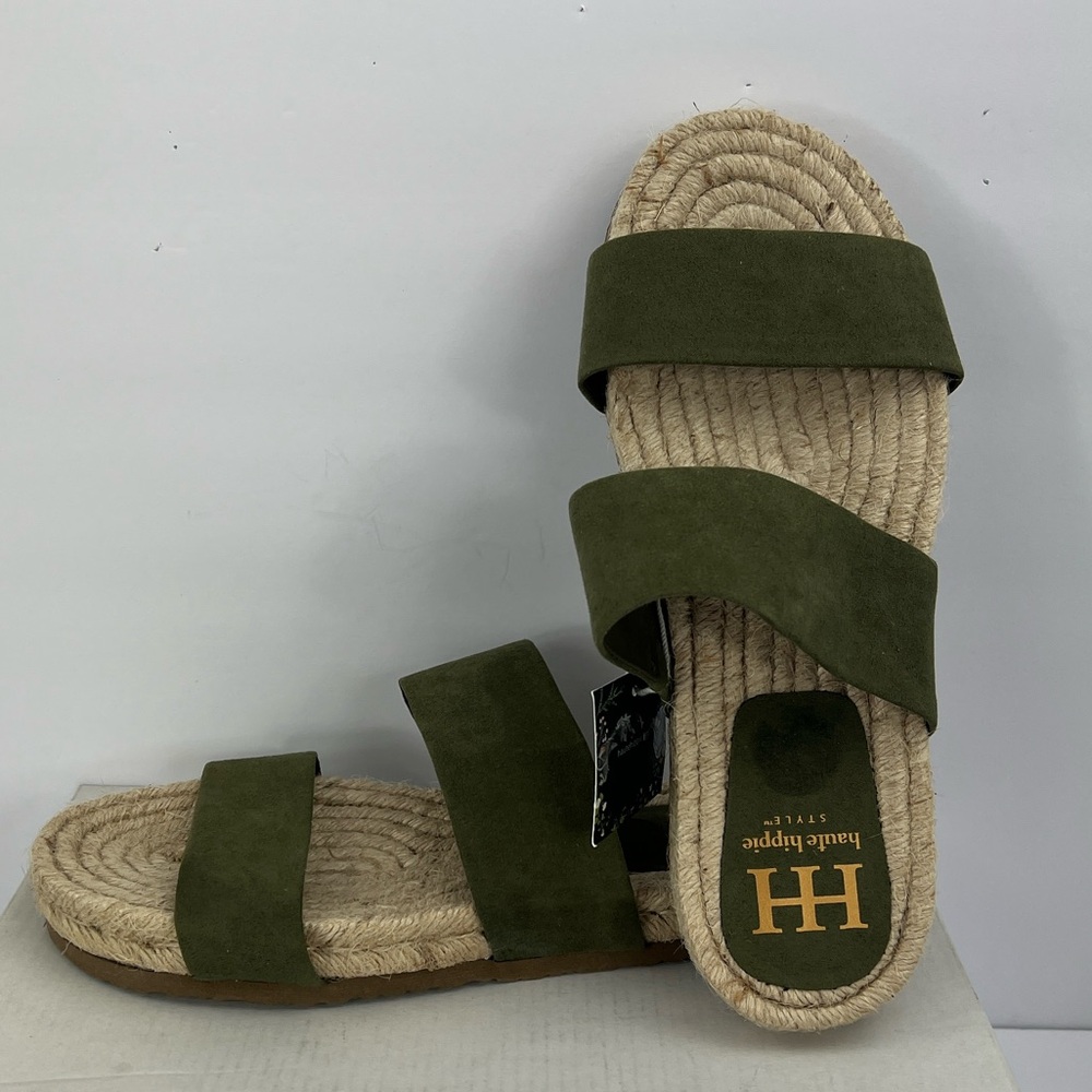HAUTE HIPPIE NORI WOMEN’S SADALS, OLIVE GREEN, ALL MAN-MADE MATERIAL SIZE 7.5M